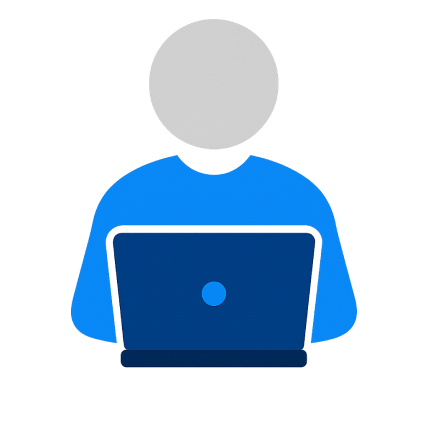 Ikona osoby používající notebook.